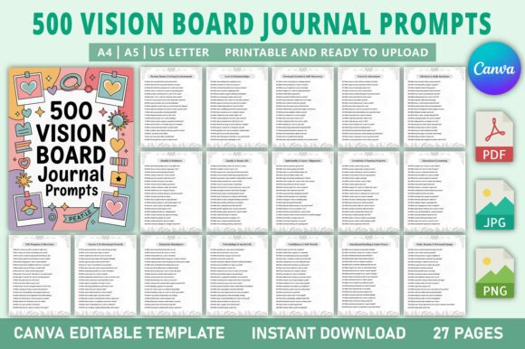 500 Vision Board Journal Prompts: A Practical Tool for Intentional Living in a Distracted World
